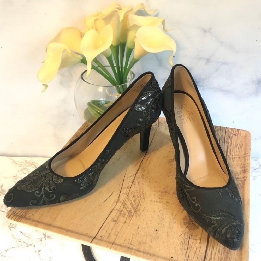 Naturalizer Forest Green & Black Sequined Heels